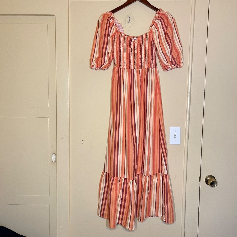 Charlie Holiday Striped Orange and Cream Dress - Picture 2 of 8